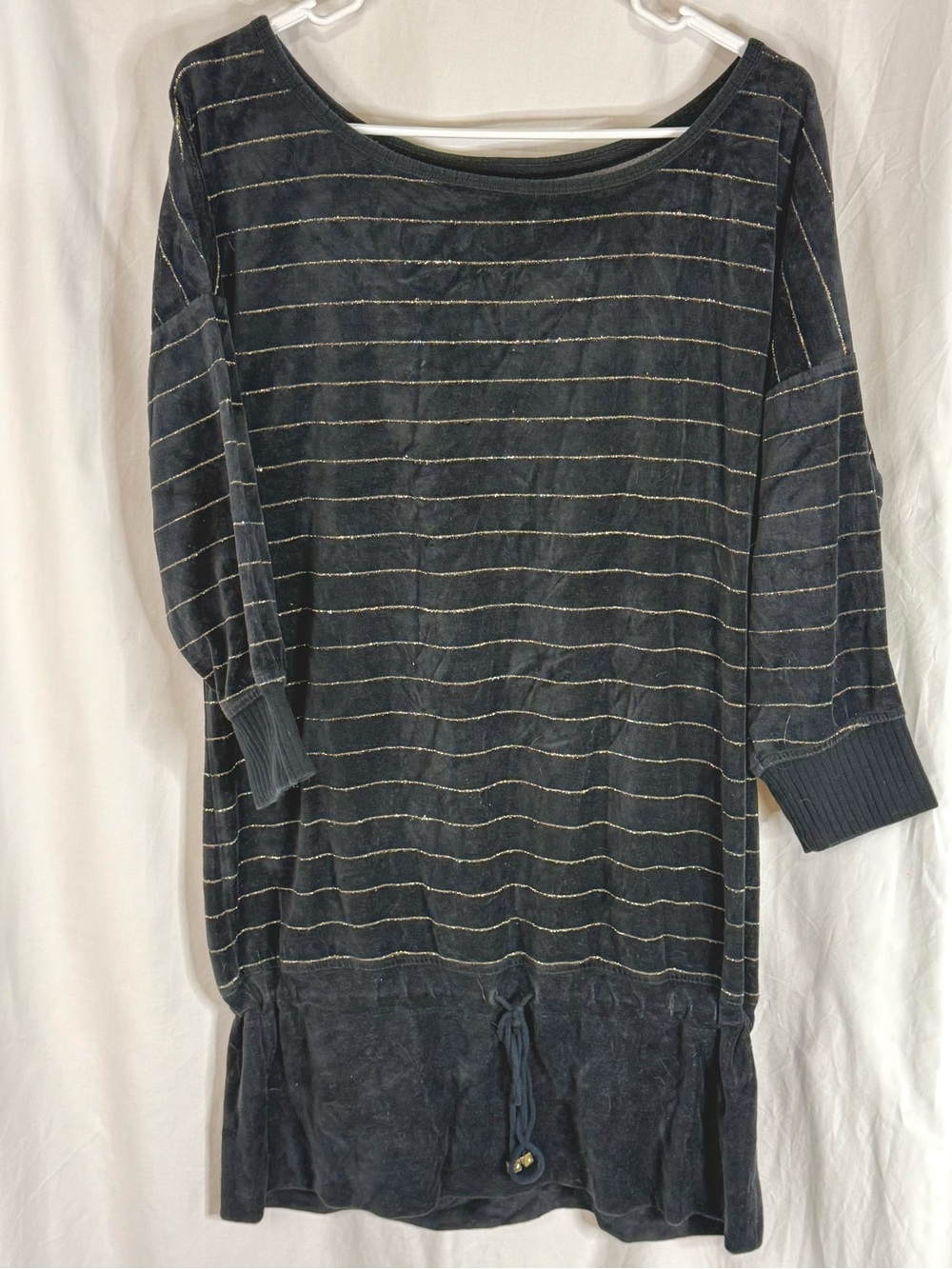 Victoria Secret Y2K Plush & Lush Velour Black & Gold Mis Sleeve Tunic Top — L
